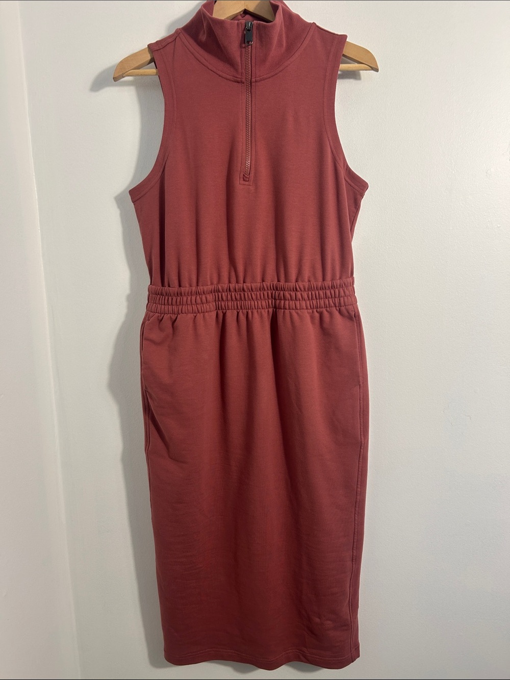 Athleta Quarter Zip Athletic Midi Dress Rosewood Mauve Pockets Size M